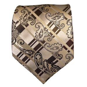 Vtg Kai Long Mens Tie Handmade Silk Champagne Gold Paisley Necktie 58x3.75”